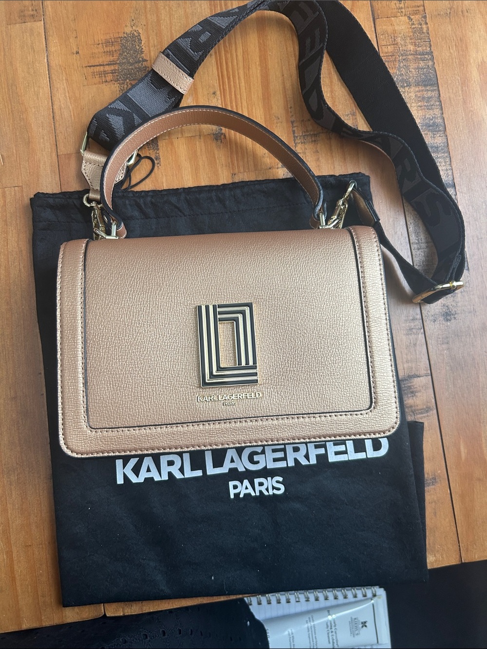 Karl Lagerfeld Metallic  Gold Leather Top-Handle Satchel